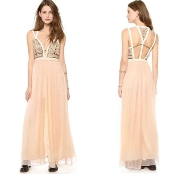 Free People Golden Chalice Maxi Dress Blush Pink Sequins Tulle Grecian Gown XS - Picture 1 of 16